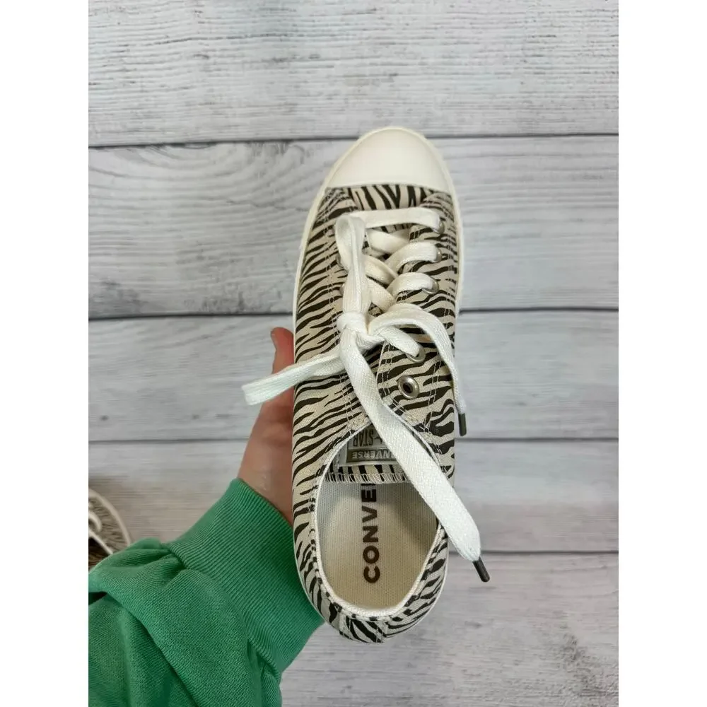 Converse Women's Ivory & Black Zebra Printed Platform Sneakers Size 11 - Picture 4 of 11